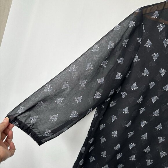 J Jill Sheer Mini Dress Sz Mp Geometric Black 3/4 Sleeve V Neck Cover Up Beachy - Picture 5 of 12